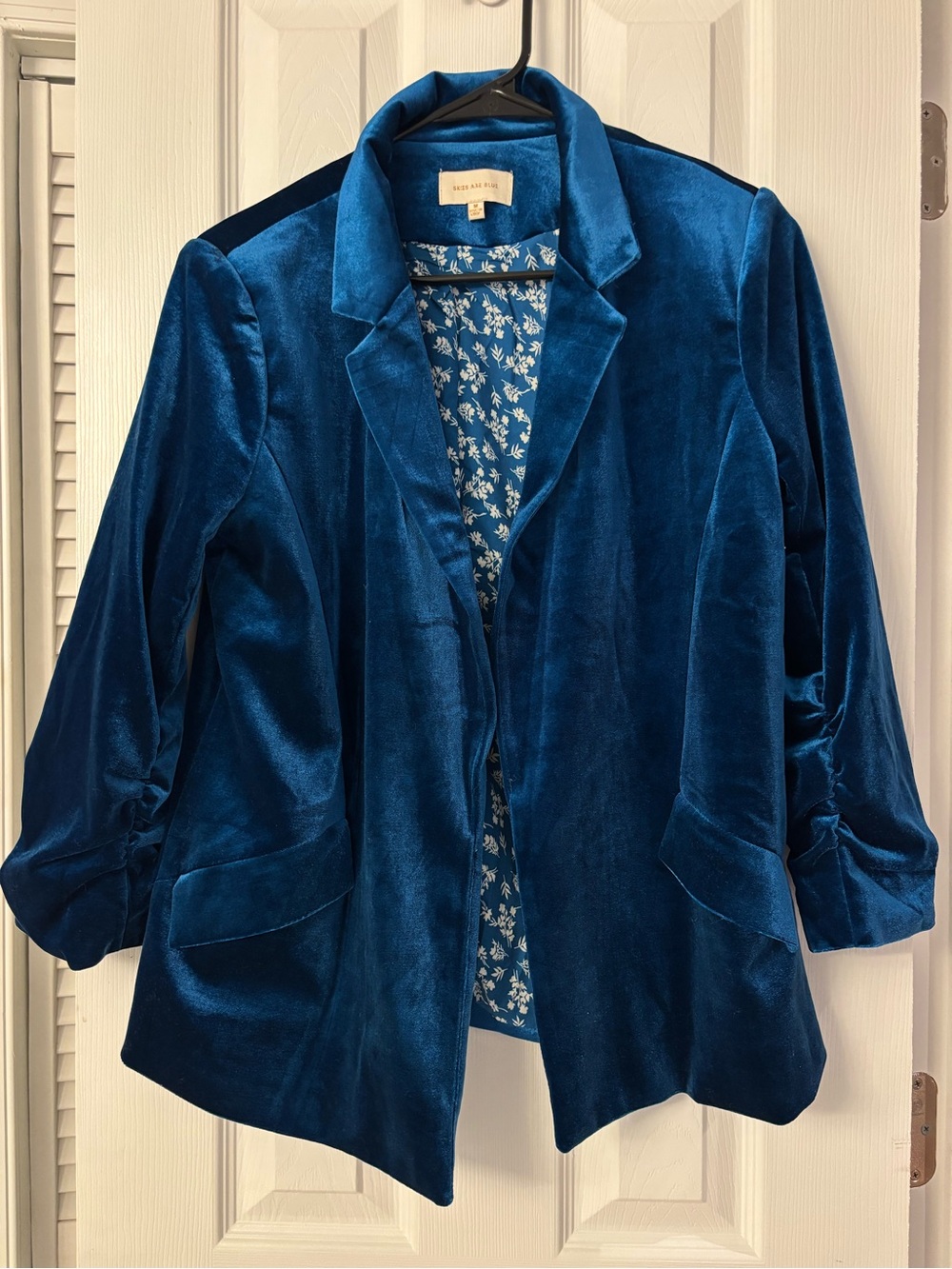 Velvet Open-Front Blazer Jacket - Deep Teal Blue